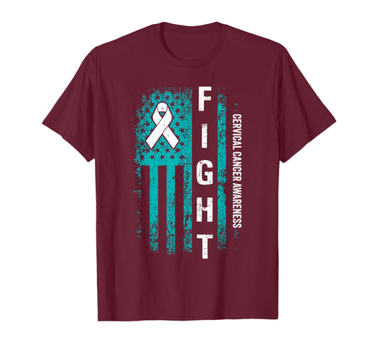 Fight Cervical American Flag Cervical Cancer Awareness T-Shirt