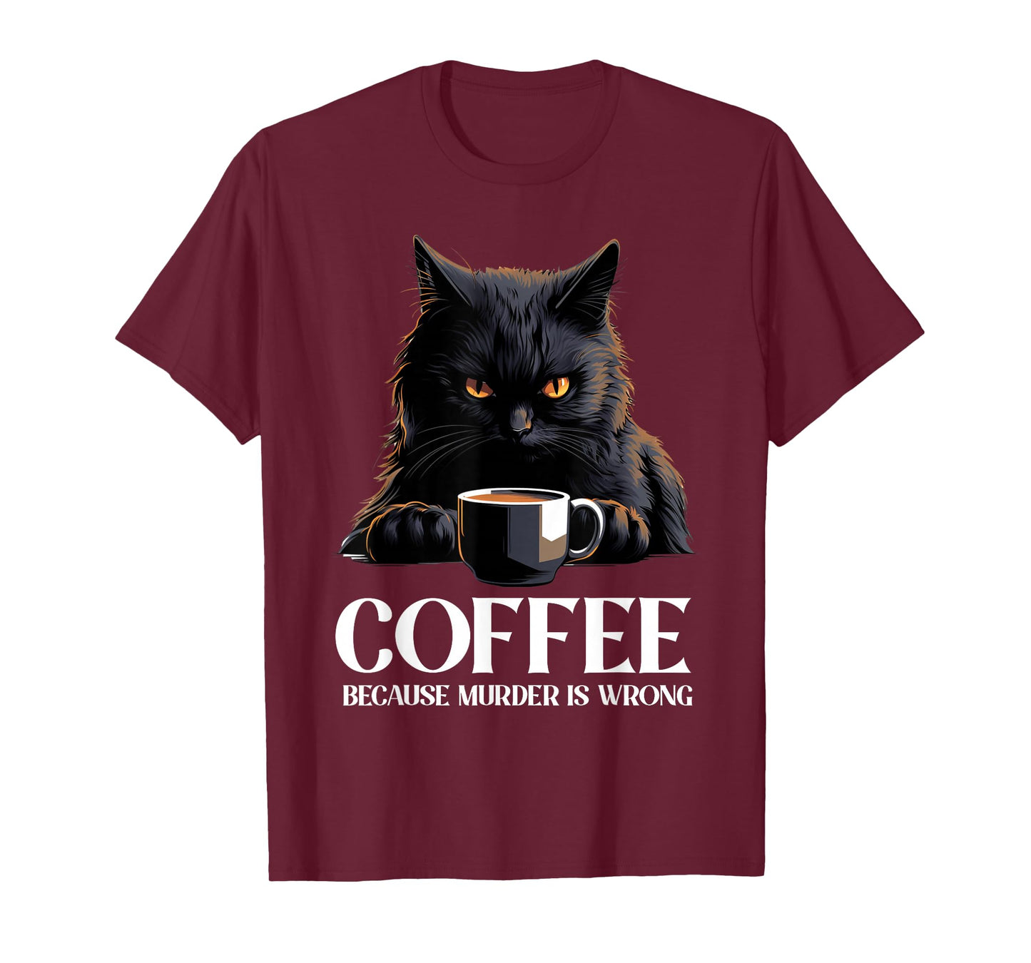 Vintage Black Cat Drinking Coffee Because Murder is Wrong T-Shirt