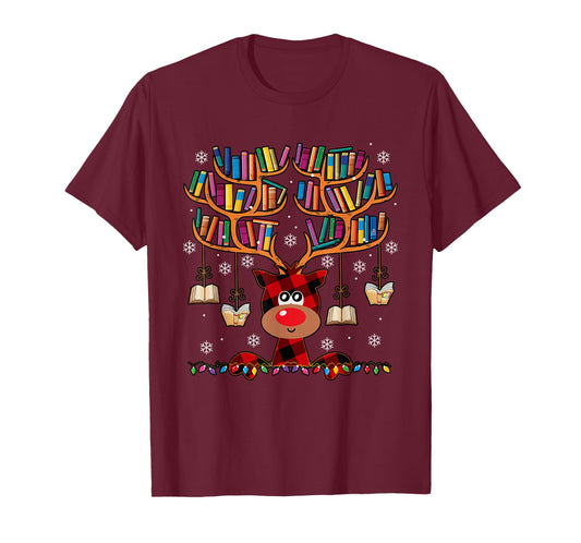 Christmas Librarian Reindeer Matching Family Book Lover Xmas T-Shirt