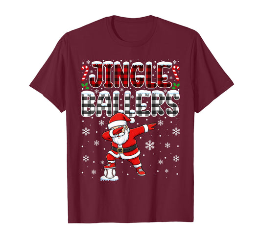 Jingle Ballers Plaid Santa Dabbing Baseball Christmas T-Shirt