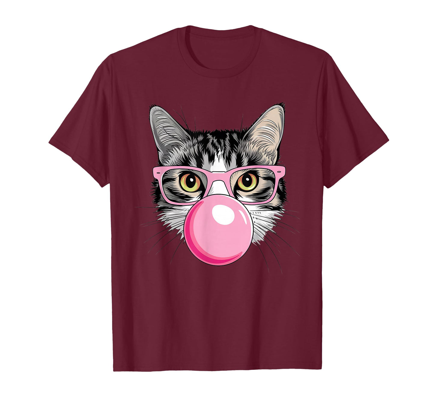 Funny Cat with Glasses Blowing Bubble Gum T-Shirt