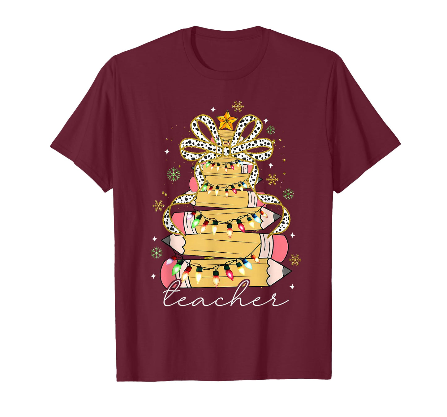 Teacher Coquette Bow Christmas Xmas Tree Pencils Holiday T-Shirt
