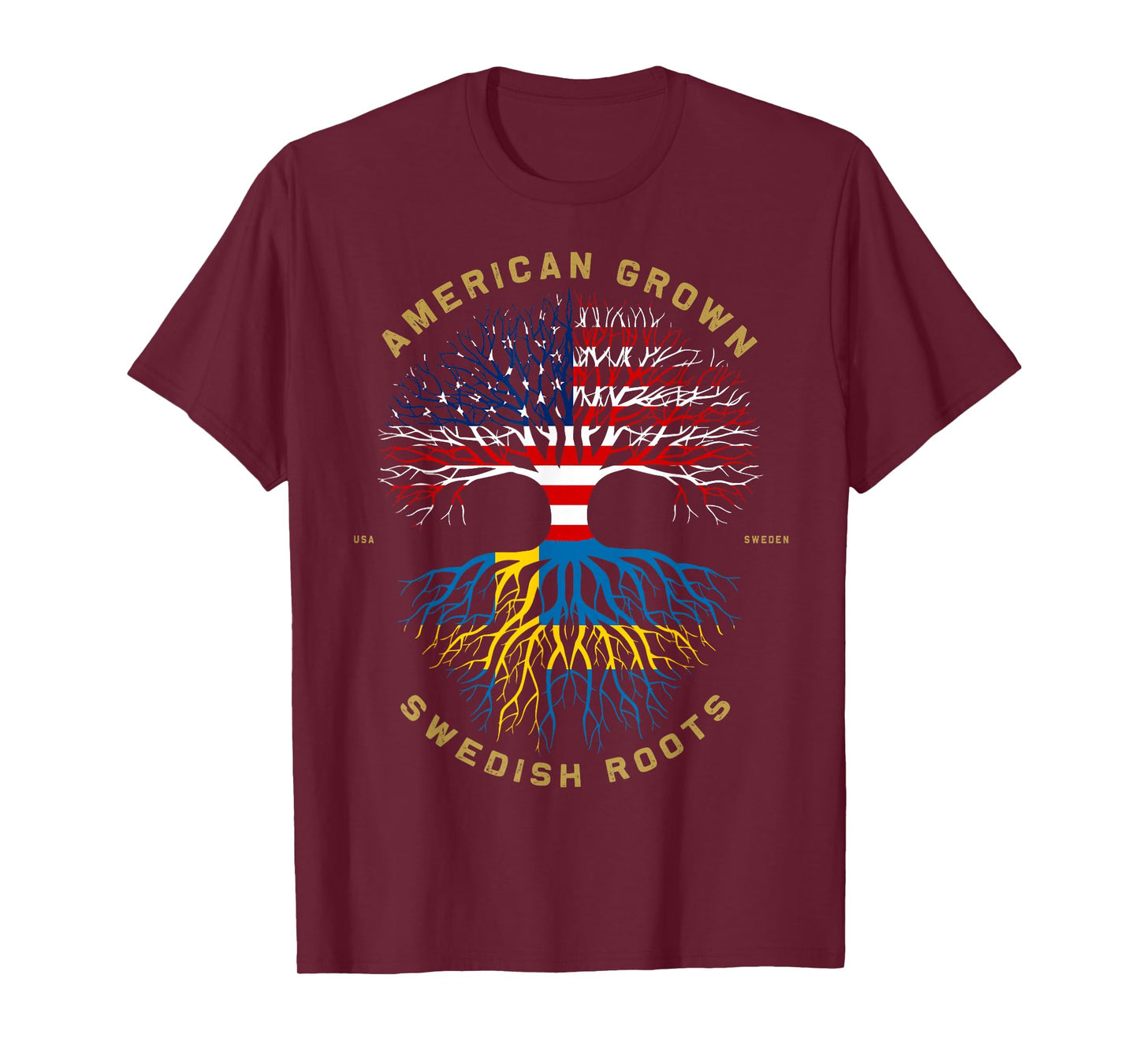 American Grown with Swedish Roots Tree USA Flag Unique Gifts T-Shirt