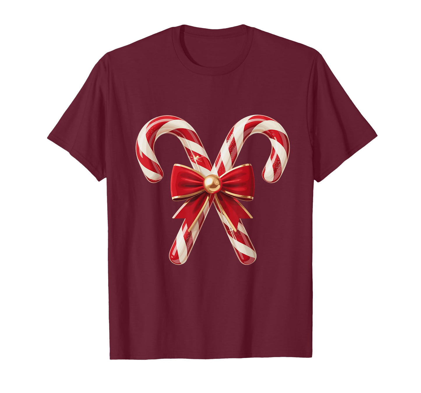 Candy Cane Coquette Bow Christmas Girls Women T-Shirt