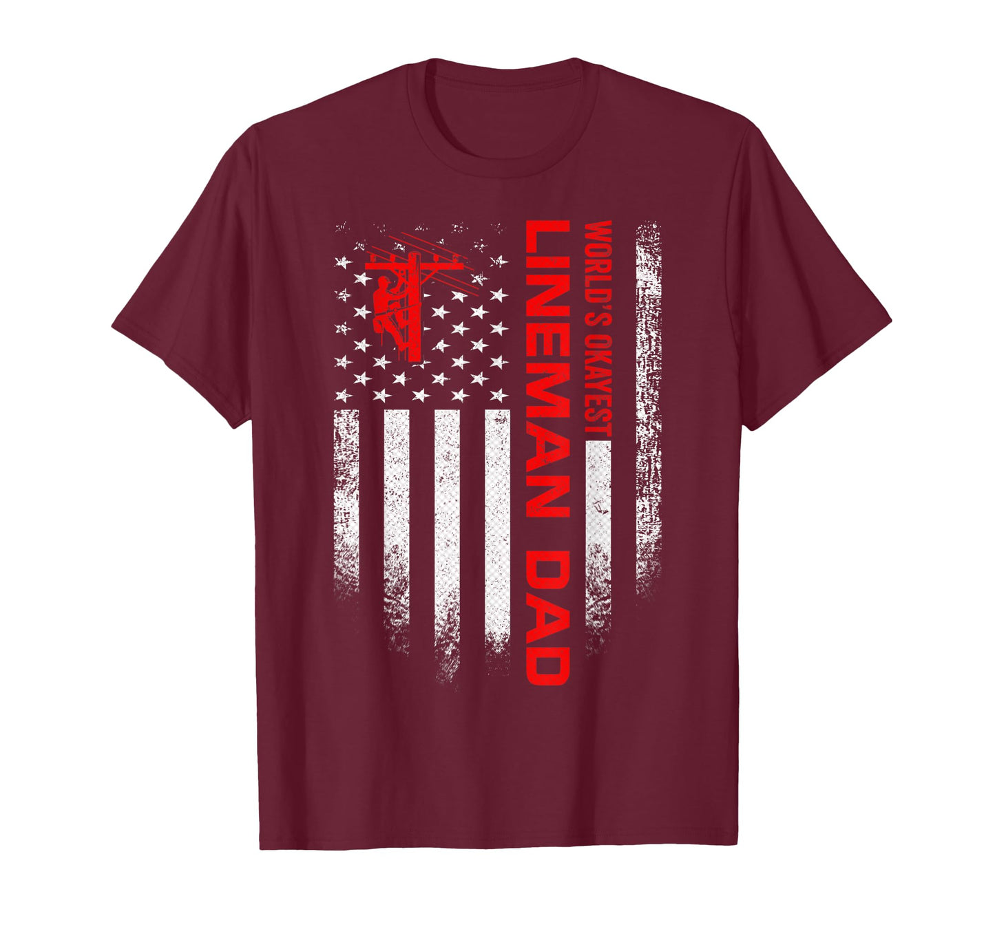 Vintage USA American Flag World's Okayest Lineman Dad Funny T-Shirt
