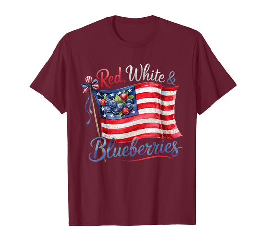 Red White & Blueberries Coquette Flag Bow Men Women T-Shirt