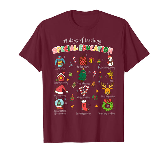 12 Days of Teaching Special Education SPED Teacher Christmas T-Shirt