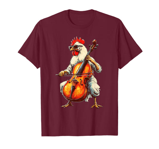 Cute Chicken Playing Cello Musician Music T-Shirt
