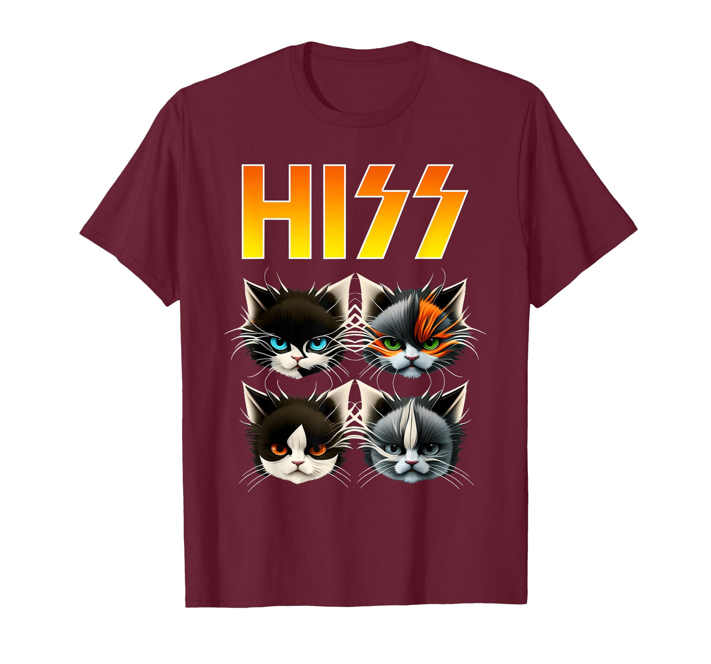 Hiss Funny Cats Rockin Outfit Apparel Design Rock Music Cat T-Shirt