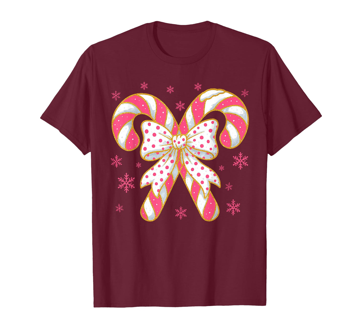 Coquette Bow Candy Cane Christmas Season Girls Womens Retro T-Shirt