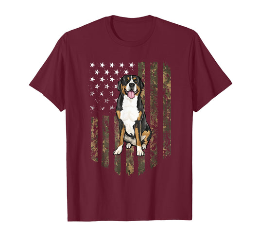 Camo American Flag Greater Swiss Mountain Dog 4th Of July T-Shirt