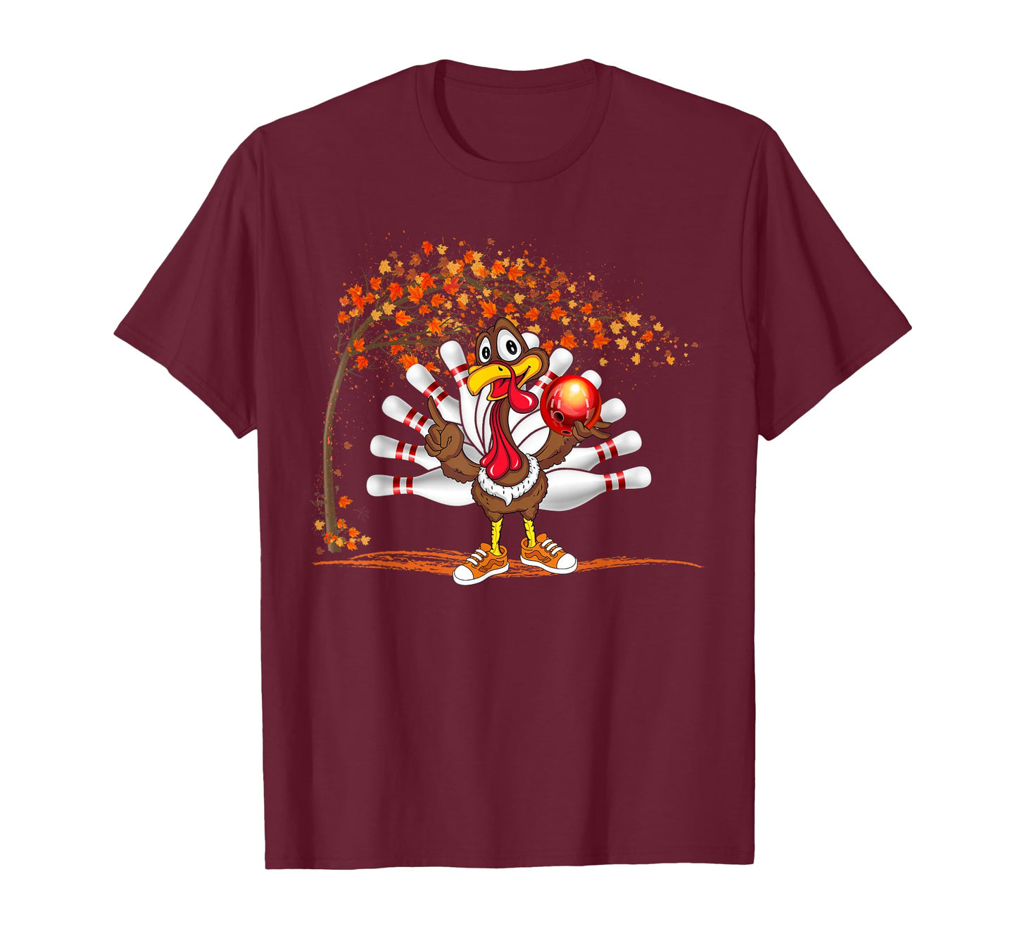 Turkey Playing Bowling Thanksgiving Turkey Tail Bowling T-Shirt