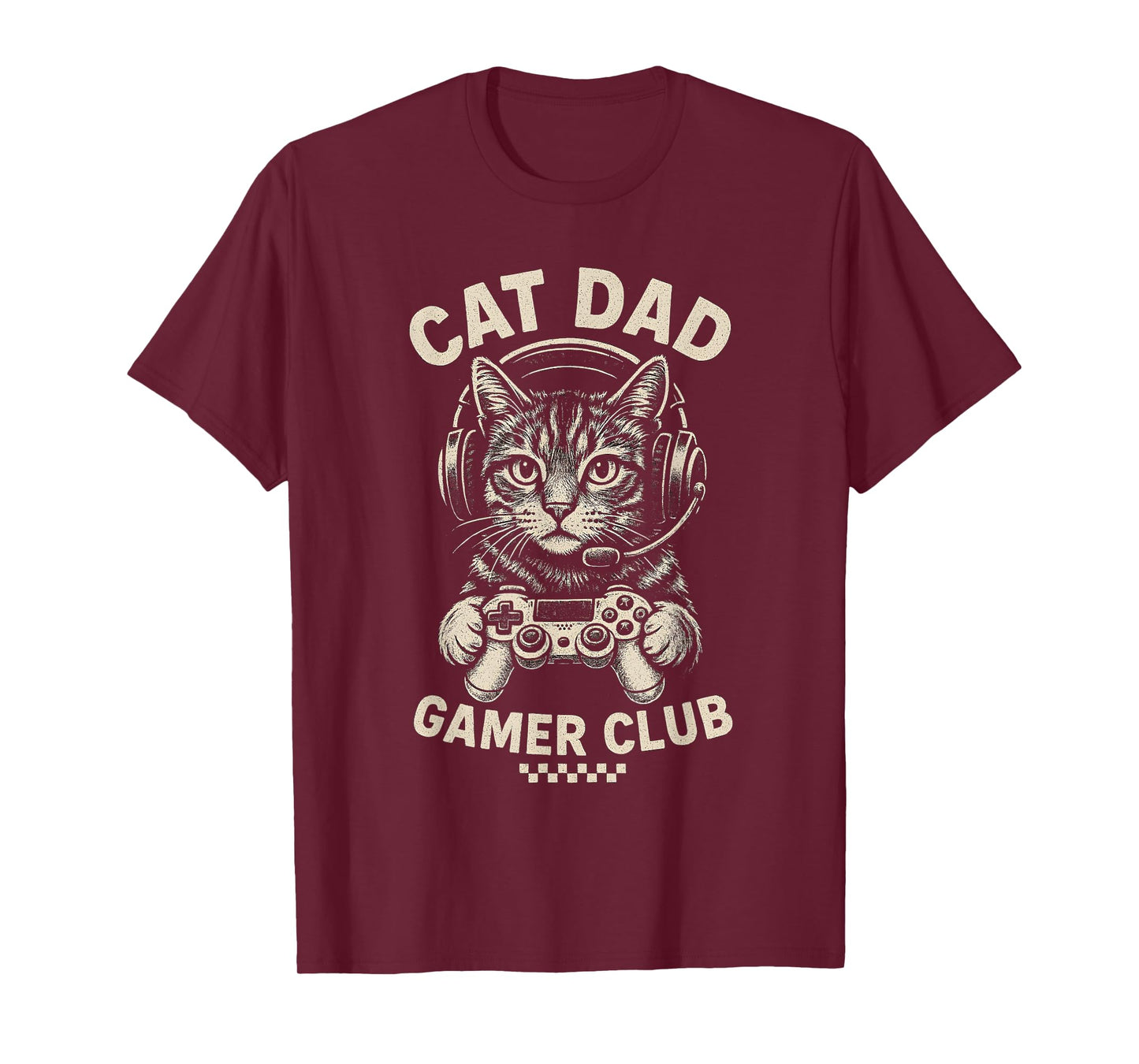 Vintage Cat Dad Gamer Club Video Games Gaming Cat Player Men T-Shirt