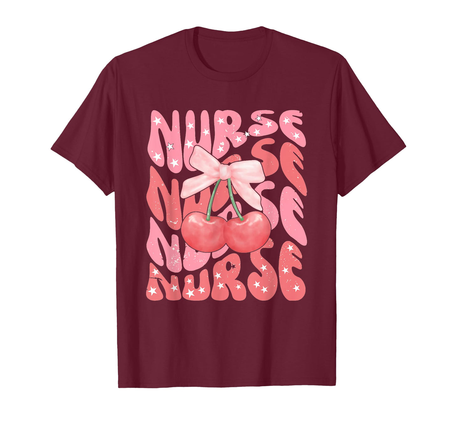 Cute Cherry Coquette Nurse Pink Bow Girlcore Nurse ICU ER RN T-Shirt
