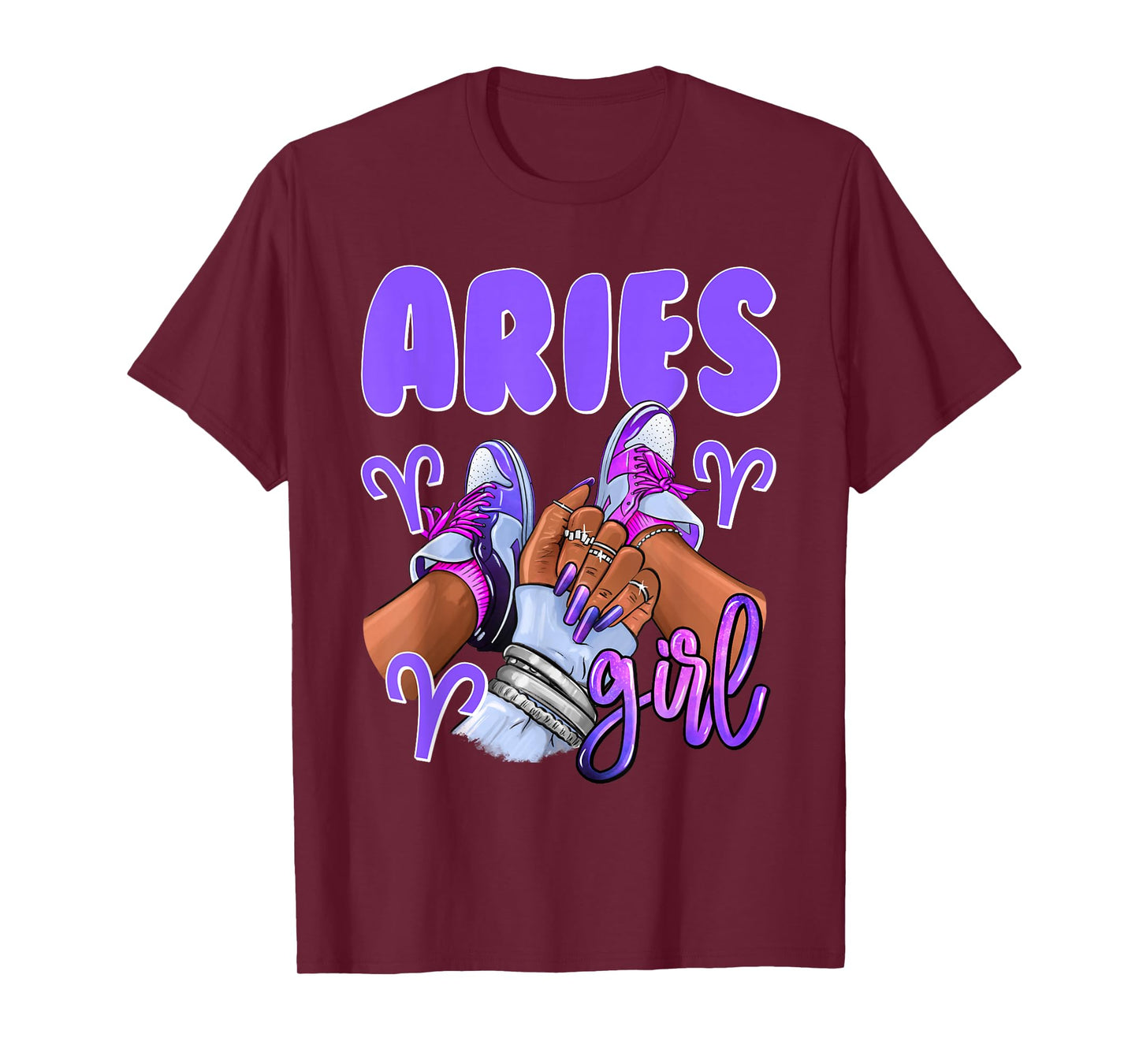 Aries Girl African American Women Sneakers Zodiac T-Shirt
