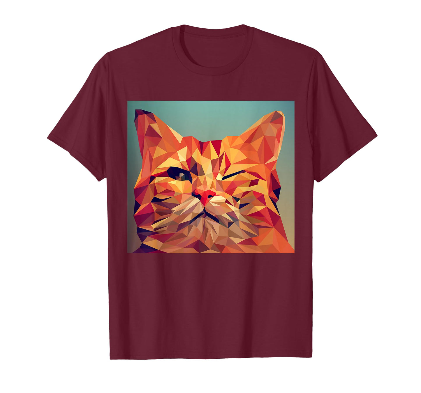 Winking Orange Cat Lover Feline Abstract Digital Poly Art T-Shirt