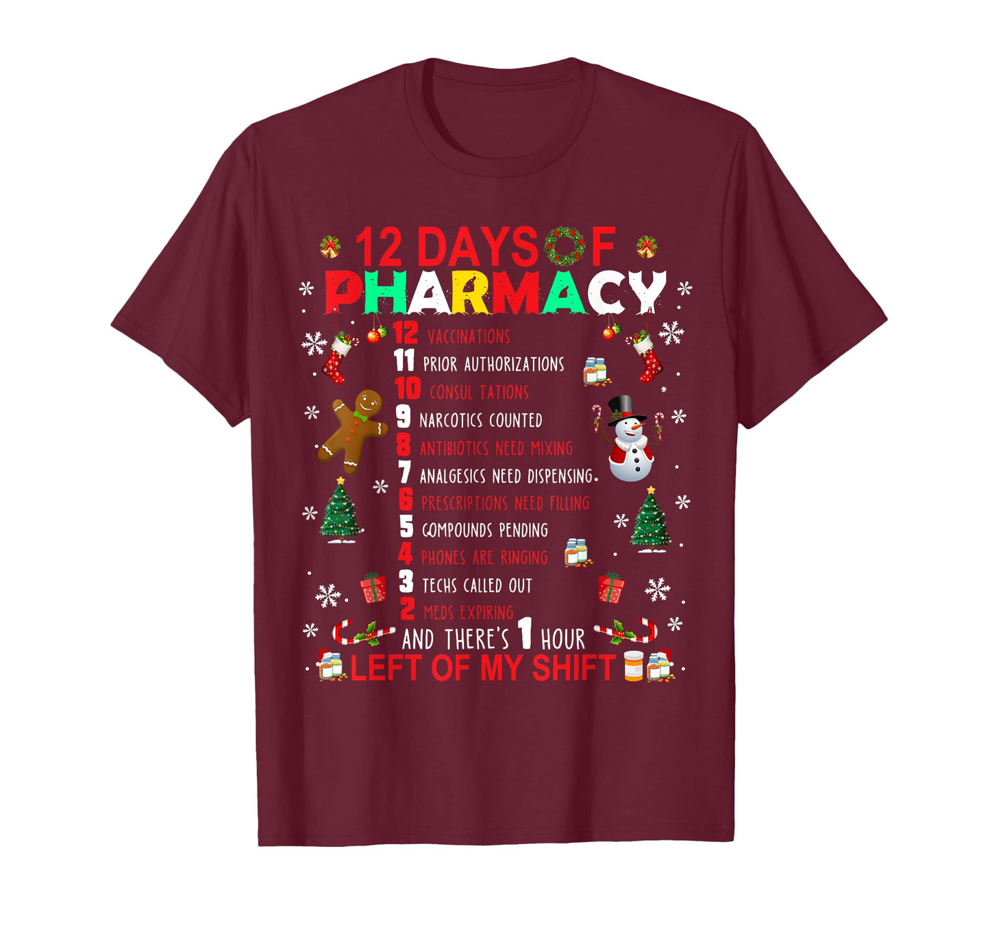 12 Days Of Pharmacy Funny Christmas Pharmacist Tech Xmas T-Shirt