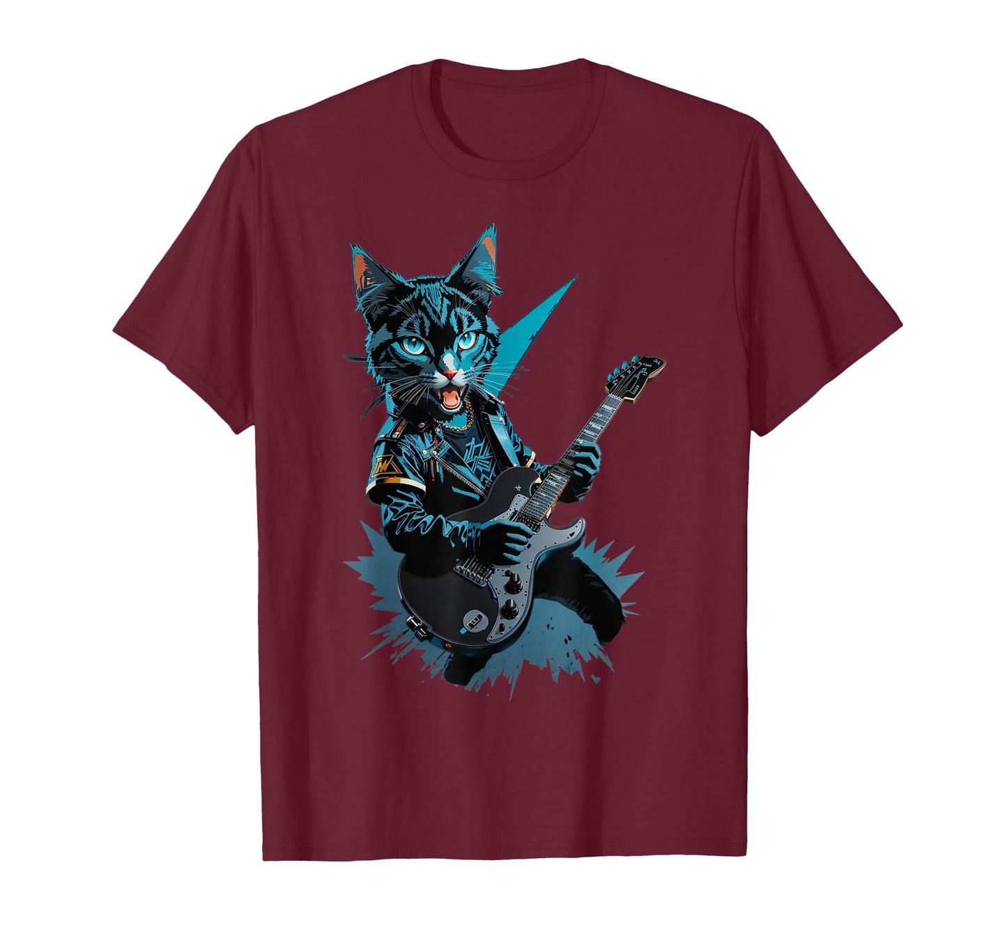 Cat Playing Electric Guitar Heavy Metal Rock Cat Lover T-Shirt for Men Women Girls Kids