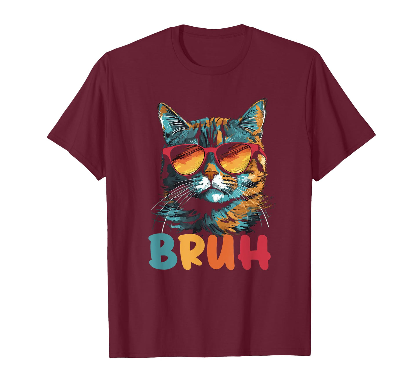 Funny Meme Saying Bruh with Cat Greetings Teens Boys Men T-Shirt