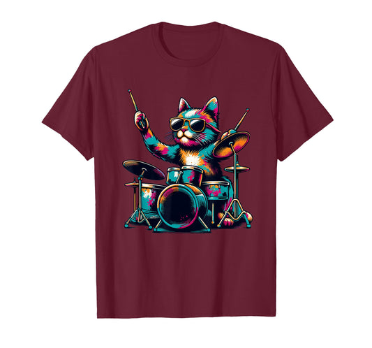 Cat Playing Drum Sunglasses Drummer Drumming Drummers T-Shirt