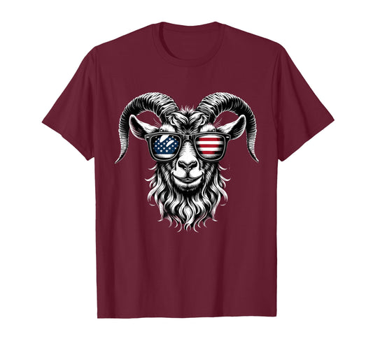 Patriotic Goat American Flag Sunglasses T-Shirt