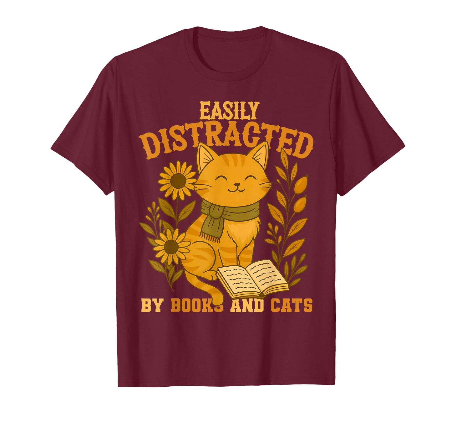 Easily Distracted by Cats and Books Cute Cat Book Lover T-Shirt
