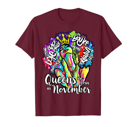 Queens Born November Scorpio Saggittarius Afro Words Tees T-Shirt