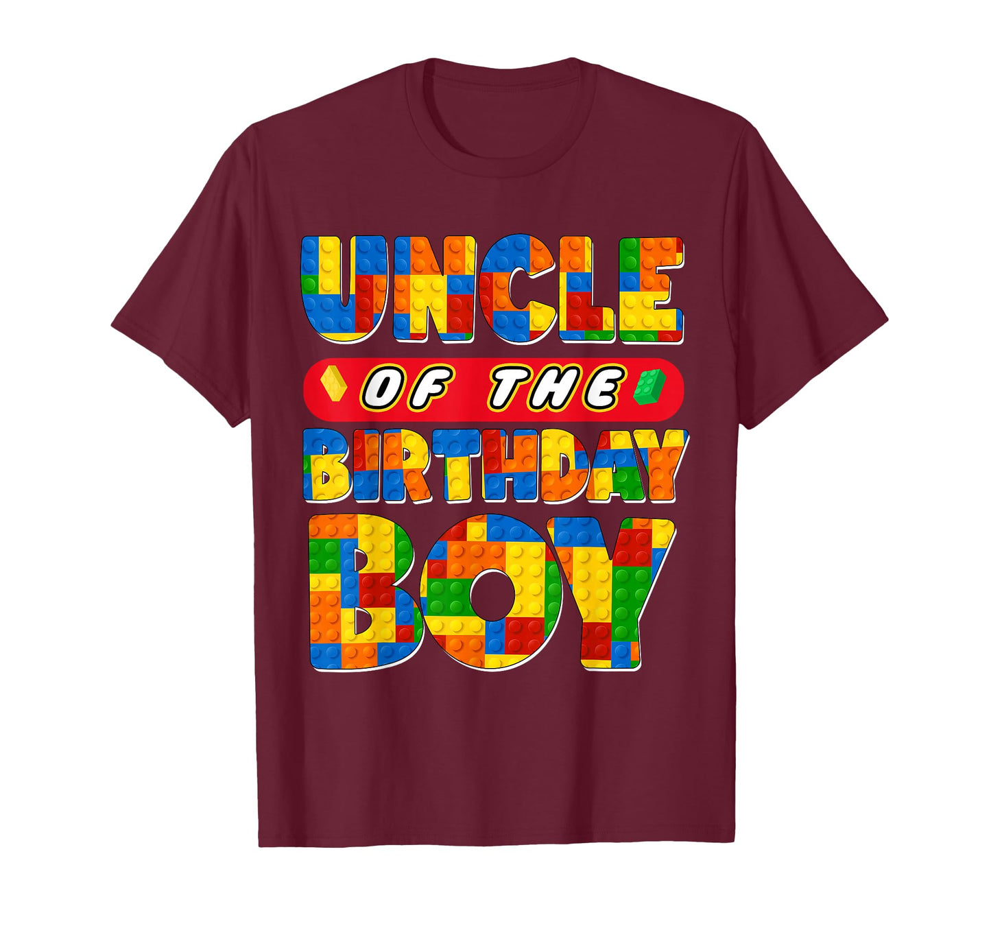 Uncle Birthday Boy Building Bricks Family Party Decoration T-Shirt