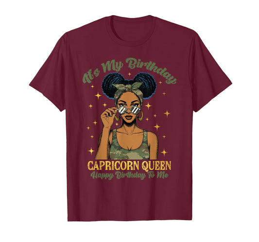 Birthday Capricorn Queen Camo Black Woman African Zodiac T-Shirt