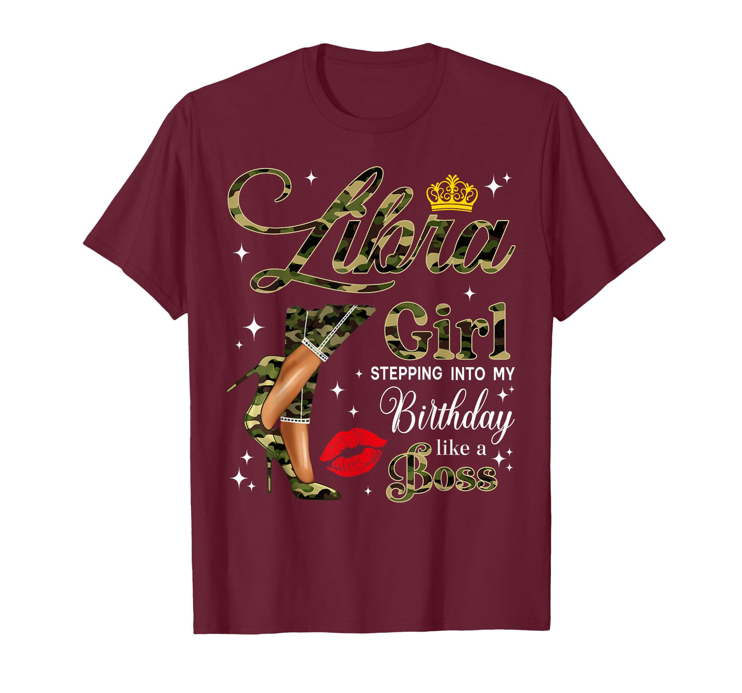 Libra Girl Camouflage Black Woman Camo Heels Zodiac T-Shirt