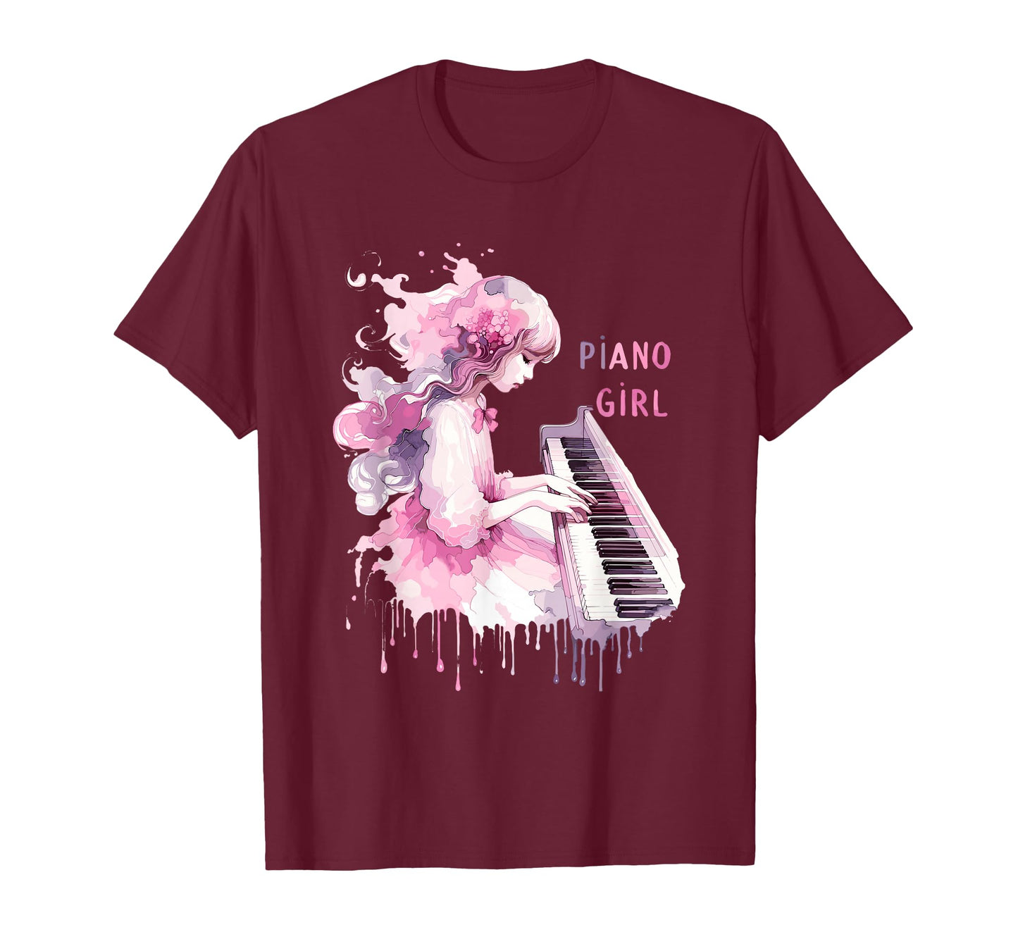 Cute Watercolor Piano Girl Pianist Keyboard Musician Music T-Shirt