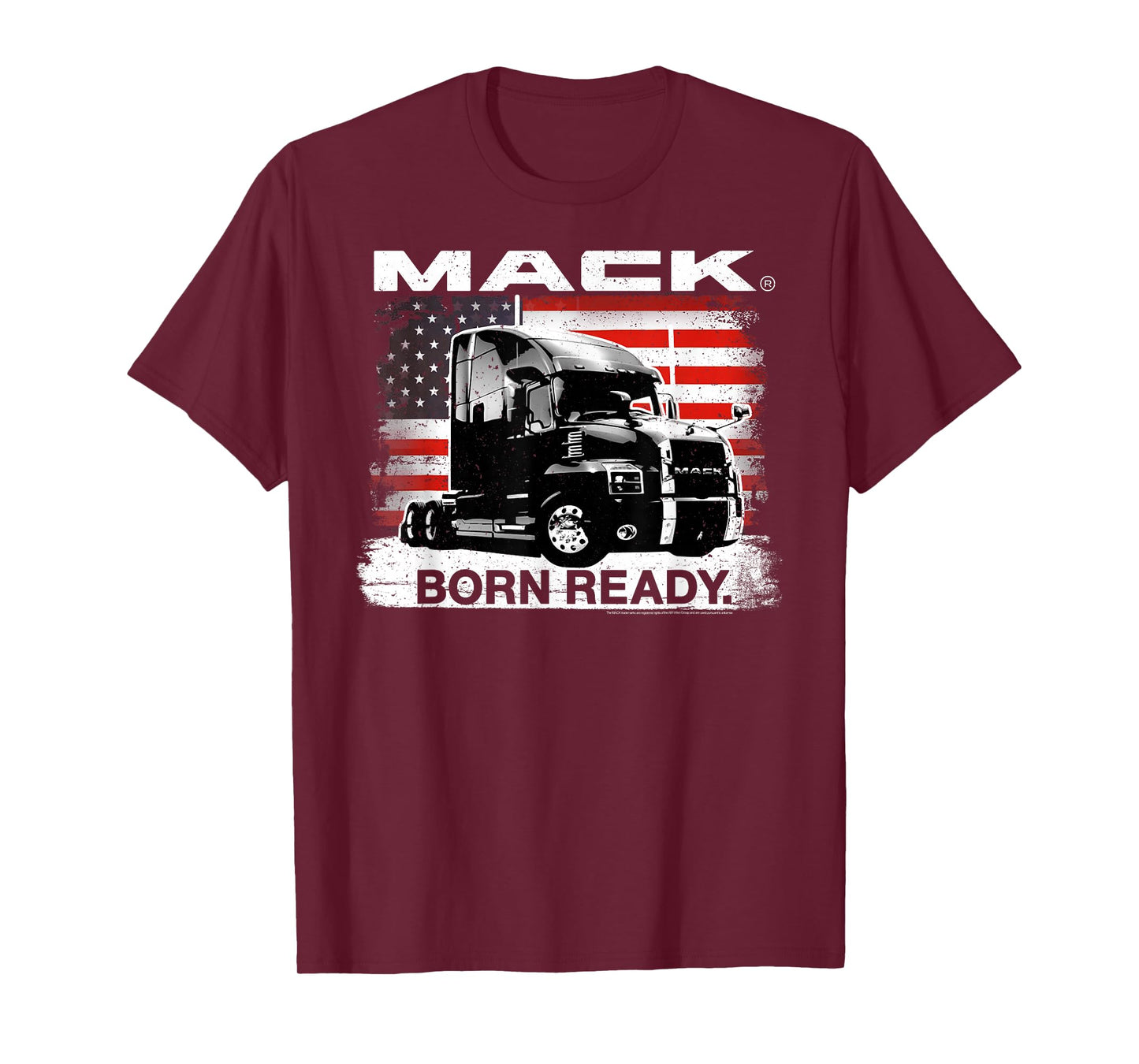Mack Trucks Born Ready Semi with American Flag Trucker T-Shirt