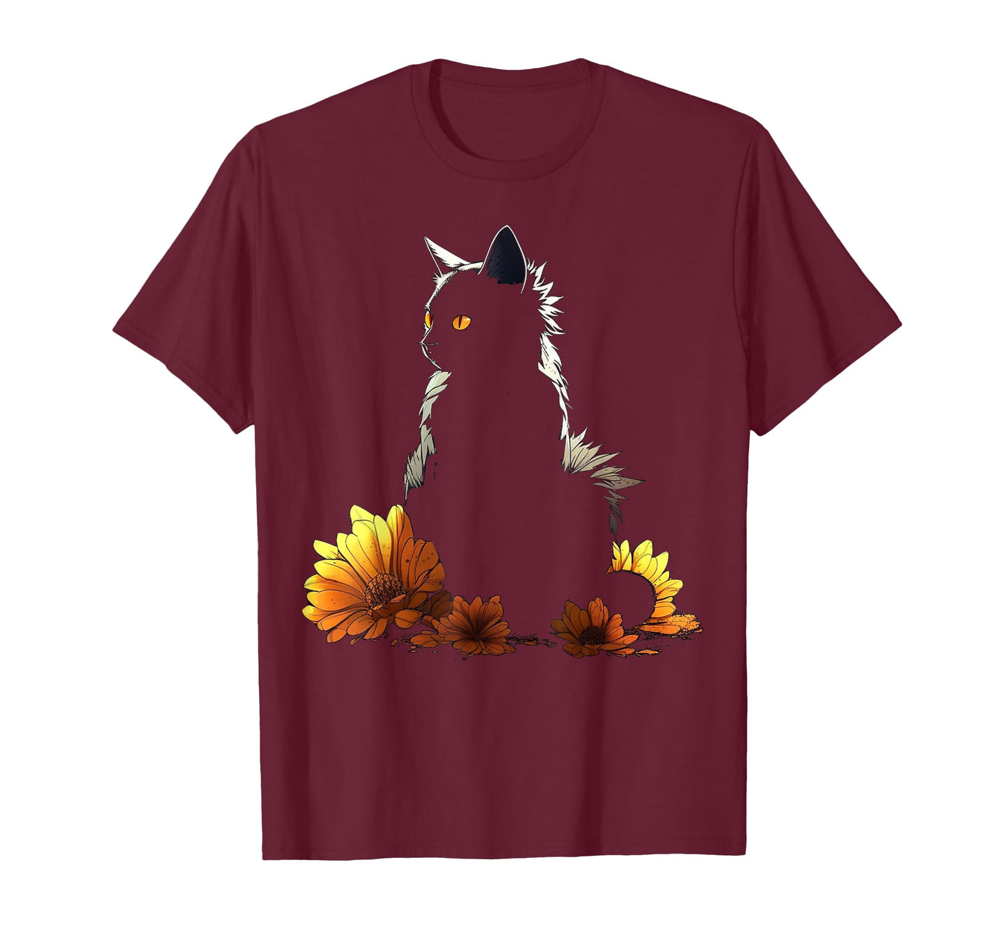 Cat Flowers Artwork - Cat Motif Animal T-Shirt