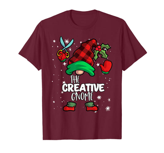 Creative Gnome Red Buffalo Plaid Matching Family Christmas T-Shirt