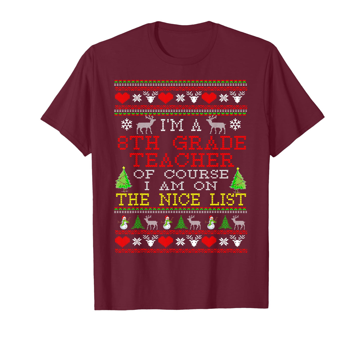 8th Grade Teacher I'm On The Nice List Ugly Christmas T-Shirt