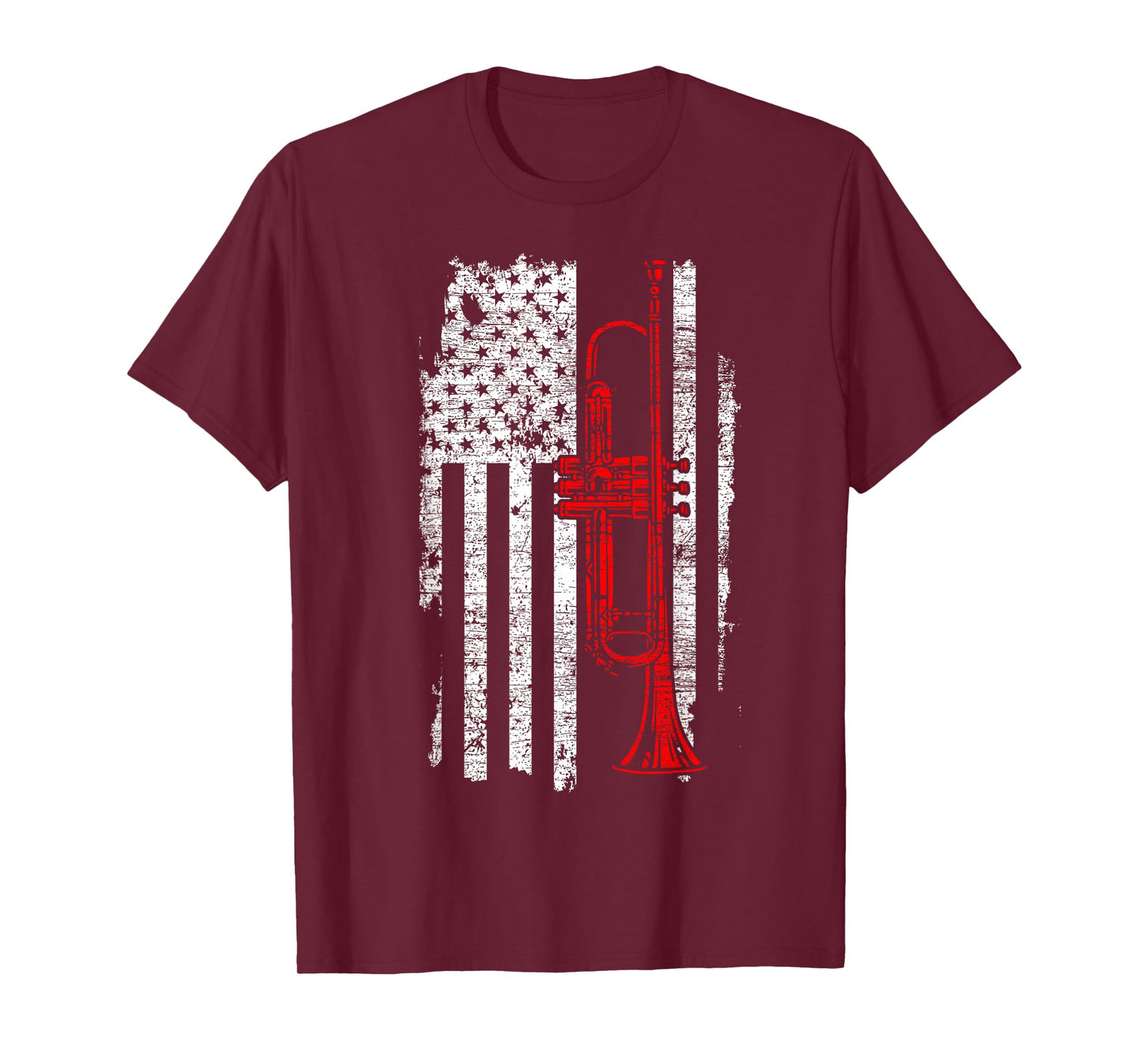 USA Flag Thin Red Line Jazz Music Gifts Trumpet T-Shirt