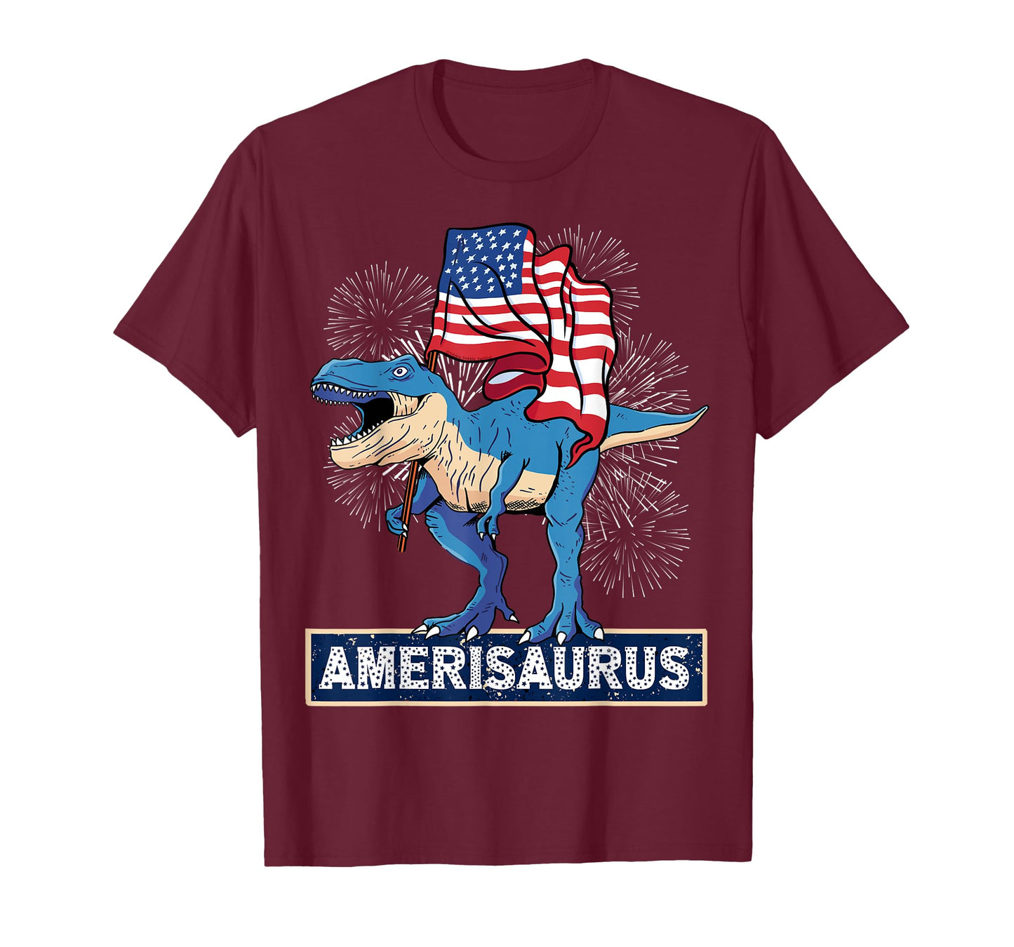 Patriotic AmeriSaurus USA Flag Boys Girls Kids 4th of July T-Shirt