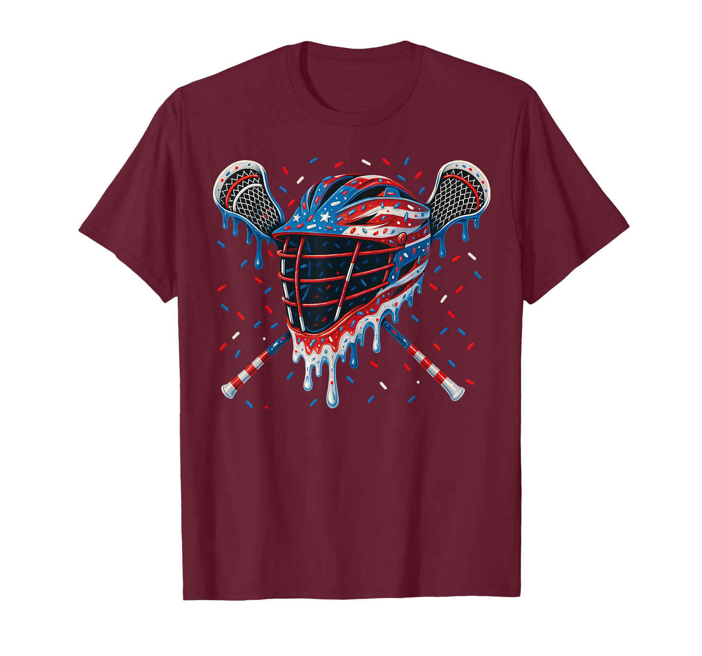 Patriotic American Flag Lacrosse Ice Cream Drip Lax Boys T-Shirt