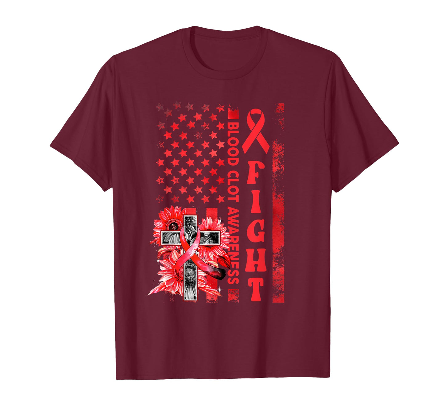Fight USA Flag Sunflower Christian Blood Clot Awareness T-Shirt