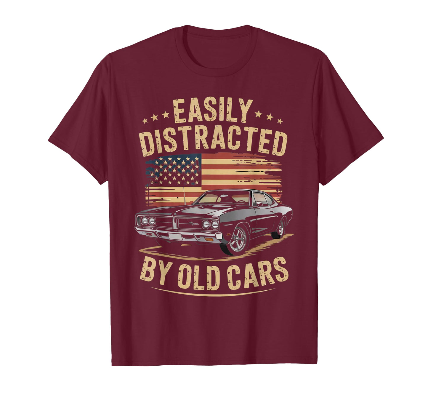 Easily Distracted by Old Cars Classic Car Guy Funny Vintage T-Shirt