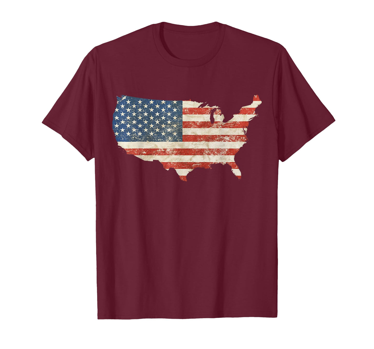 US Map Shaped Grunge Vintage Faded American Flag T-Shirt for Women Kids Men