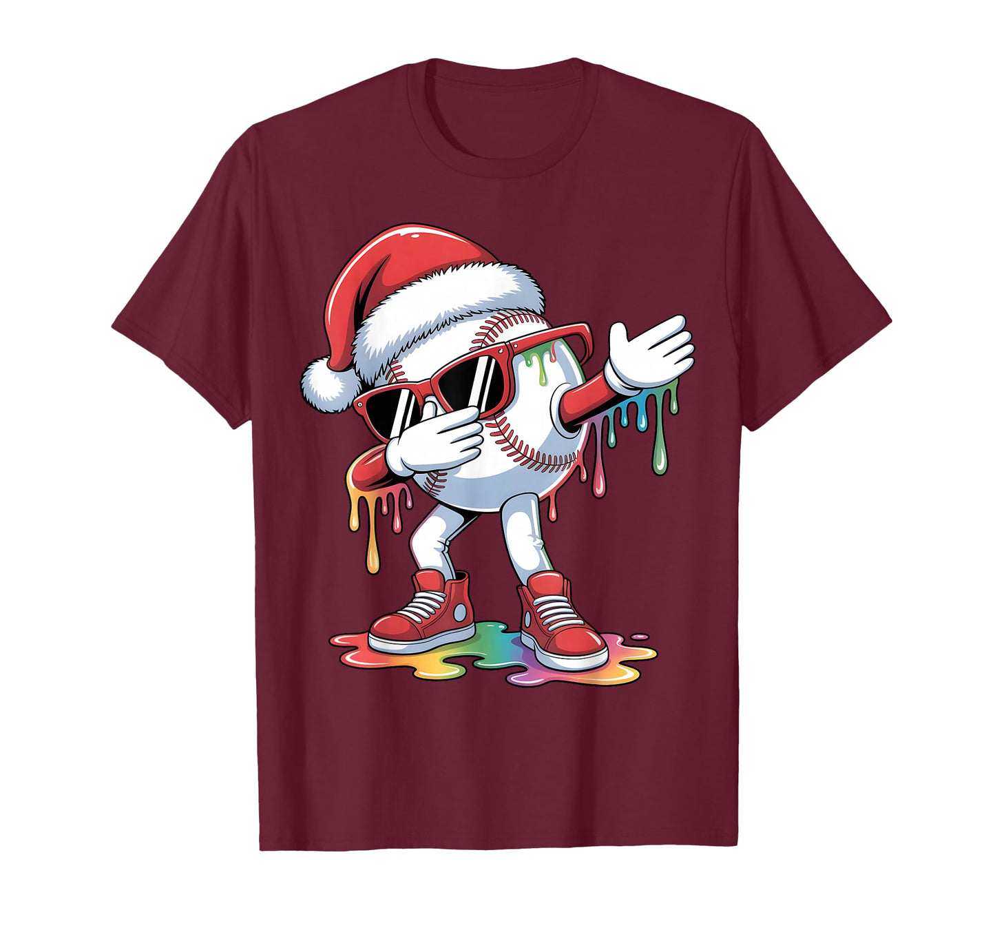 Christmas Baseball Ice Cream Dripping Santa Baseball Drip T-Shirt