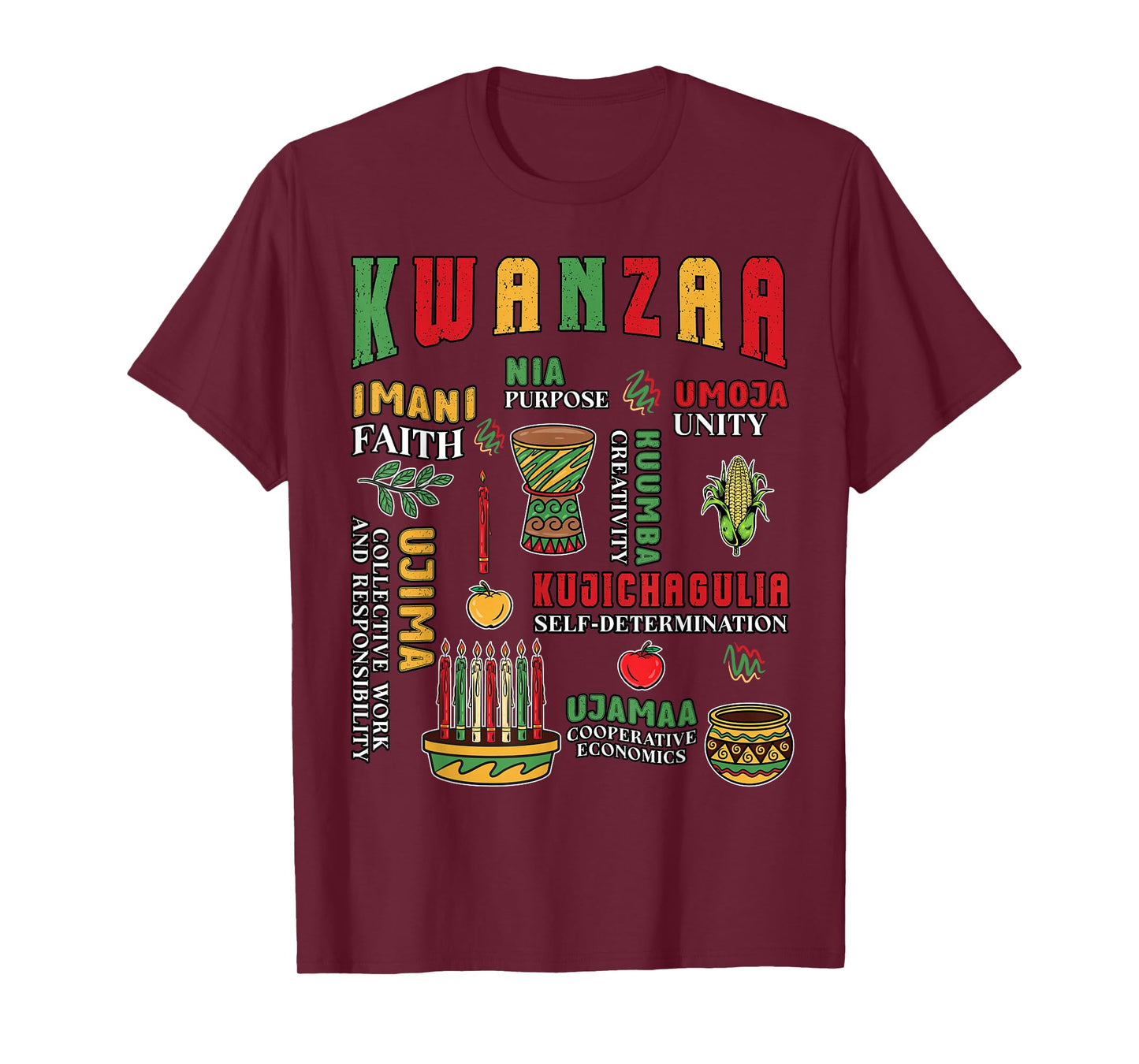 Happy Kwanzaa Drum Kinara Seven Candles African American T-Shirt