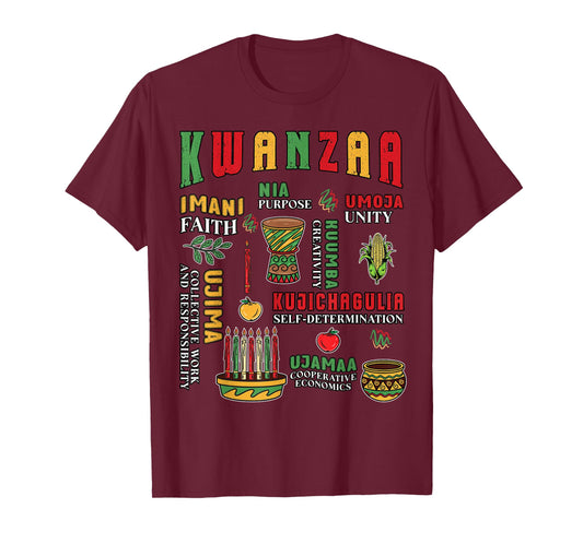 Happy Kwanzaa Drum Kinara Seven Candles African American T-Shirt