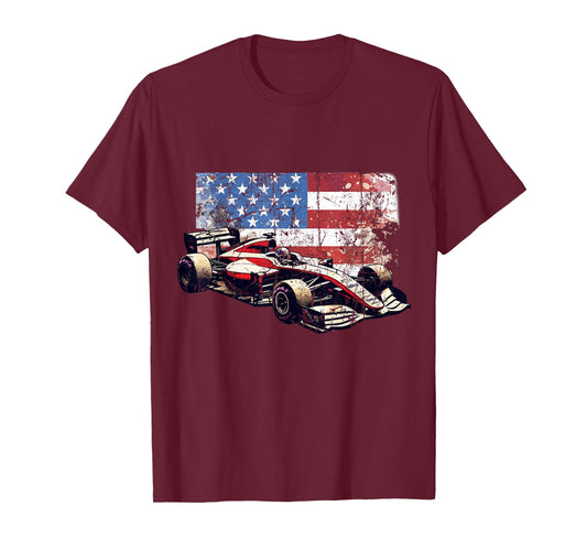Vintage Auto Racing Car American Flag 4th of July, Auto Race T-Shirt