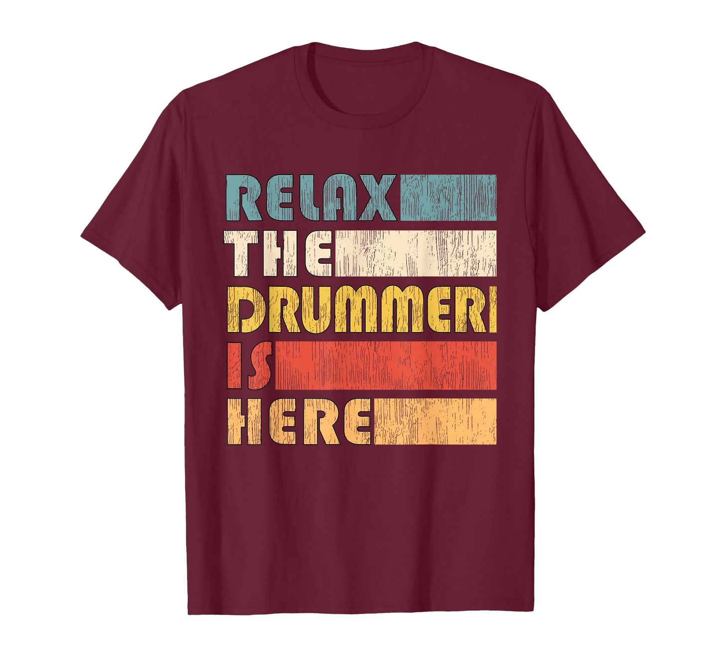 Vintage Drumset Instrument Gifts Relax The Drummer Is Here for Drumset Musician Unisex Adult Black Short Sleeve T-Shirt Small