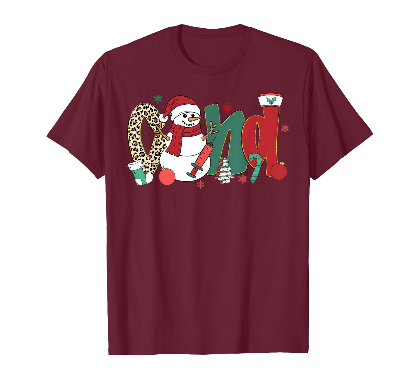 CNA Nurse Snowman Merry Christmas Leopard Snowmies Men Women T-Shirt