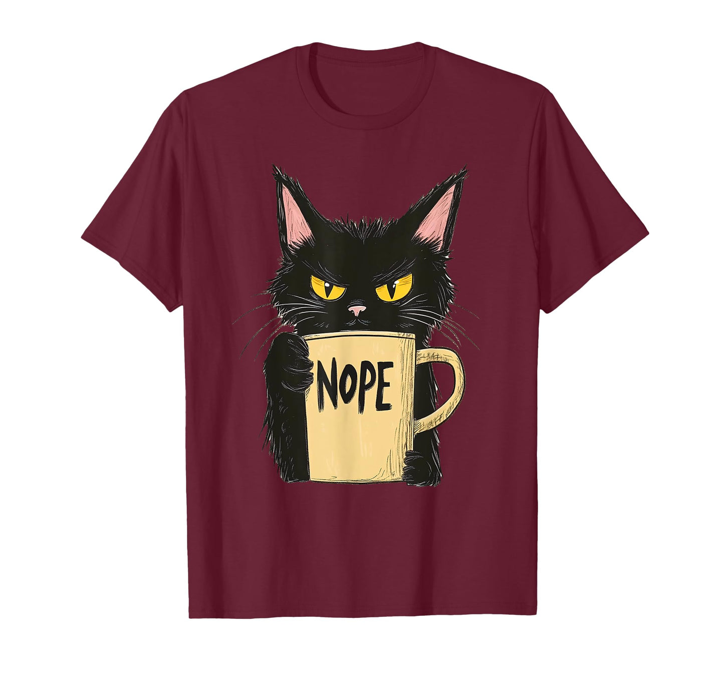 Funny Nope Cat - Black Cat with Coffee Mug T-Shirt