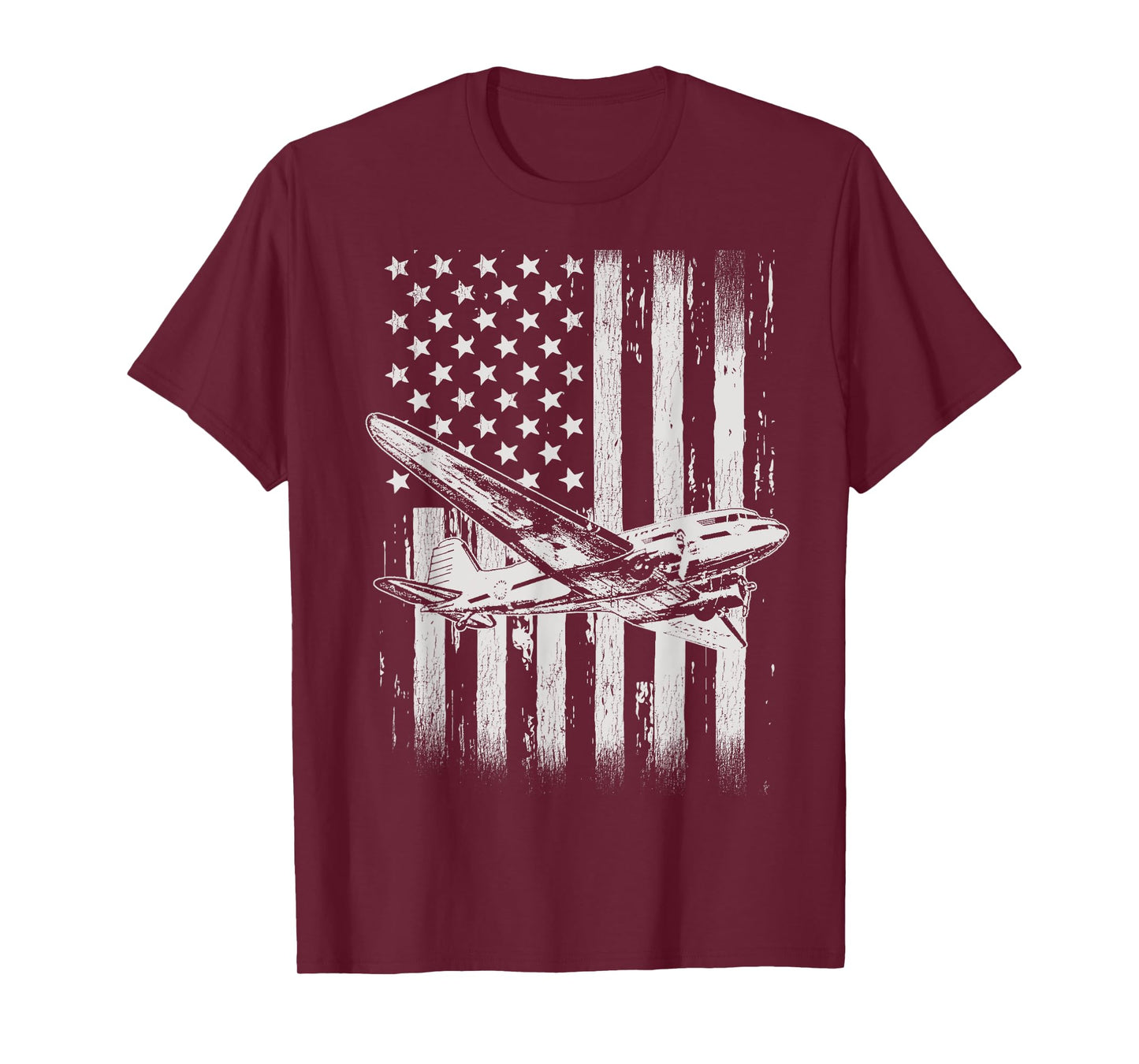Vintage DC-3 Airplane American Flag Women Kids Men T-Shirt