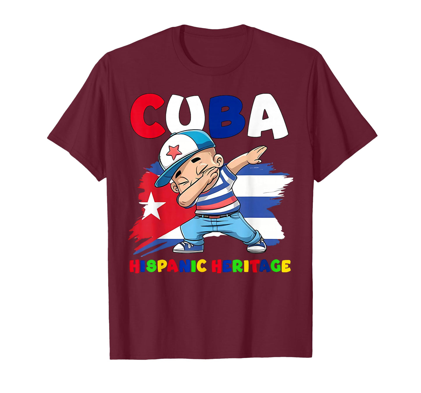 Hispanic Heritage Month Cuban Flag Cuba Dabbing Boy Kid T-Shirt